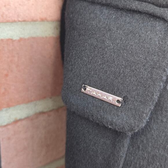 Tahari Long Double Face Wool Blend Stitched Wrap Coat Black XL - Picture 7 of 7